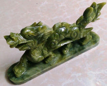 Load image into Gallery viewer, 7''L- 2 pcs-A Pair of Chinese Genuine Natural Green Jade HandCarved Dragon Statues