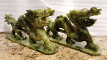 Load image into Gallery viewer, 7''L- 2 pcs-A Pair of Chinese Genuine Natural Green Jade HandCarved Dragon Statues (Large)