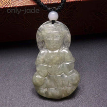 Load image into Gallery viewer, 10% OFF- Certified Natural Ice Jadeite Emerald Jade Tablet Translucent Guanyin Pendant 《Grade A》1110