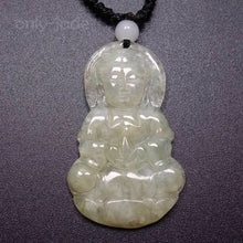 Load image into Gallery viewer, 10% OFF- Certified Natural Ice Jadeite Emerald Jade Tablet Translucent Guanyin Pendant 《Grade A》1110
