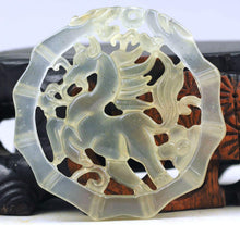 Load image into Gallery viewer, 10% OFF- Certified Natural Icy Jadeite Emerald Jade Dragon-Horse Bamboo 龙马精神 Pendant NO.B585