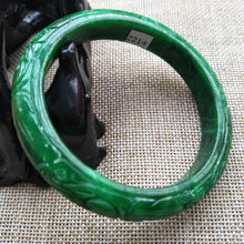 Load image into Gallery viewer, 10% OFF- 60/61/62 mm Certified Natural Jadeite Emerald A Jade HandCarved Ruyi Flower Bracelet Bangle Z214