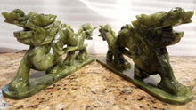 Load image into Gallery viewer, 7''L- 2 pcs-A Pair of Chinese Genuine Natural Green Jade HandCarved Dragon Statues (Large)