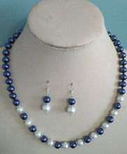 Load image into Gallery viewer, 10% OFF- 18 in/460 mm L-Certified Natural Fine Blue White South Sea Shell Pearl Necklace + Earrings