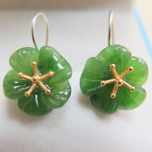 Load image into Gallery viewer, 10% OFF- 2 pcs-Certified Natural Jadeite Emerald Jade A Pair of Lucky Flower Jade Earrings《Grade A》