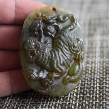 Load image into Gallery viewer, 10% OFF- Certified Natural Jadeite Emerald Jade Tablet Tiger Pendant 《Grade A》6994