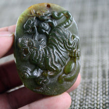 Load image into Gallery viewer, 10% OFF- Certified Natural Jadeite Emerald Jade Tablet Tiger Pendant 《Grade A》6994