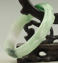 Load image into Gallery viewer, 10% OFF- 52/53/54 mm Certified Natural Jadeite Emerald Jade Dragon Ruyi Flower Bangle《Grade A》NO.C187