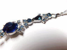 Load image into Gallery viewer, 7 in/ 177.8 mm-Certified Natural Three Tone Blue Prong Set Rhinestone Bracelet Silver Tone Metal Vintage