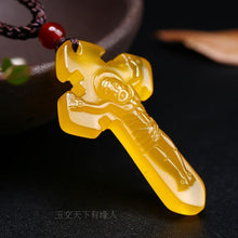 Load image into Gallery viewer, 10% OFF- Certified Natural Ice Emerald Jade Handcarved Cross Pendant A19402018
