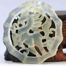 Load image into Gallery viewer, 10% OFF- Certified Natural Icy Jadeite Emerald Jade Dragon-Horse Bamboo 龙马精神 Pendant NO.B585