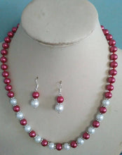 Load image into Gallery viewer, 10% OFF- 18 in/460 mm L-Certified Natural Fine Red White South Sea Shell Pearl Necklace + Earrings