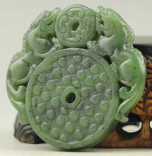 Load image into Gallery viewer, 10% OFF- Certified Natural Jadeite Emerald Jade Handcarved Double Dragons Pendant《Grade A》NO.C057