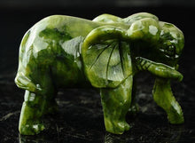 Load image into Gallery viewer, 2pcs- A Pair of Chinese Genuine Natural Green Jade HandCarved Elephant Statues