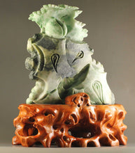 Load image into Gallery viewer, 9.1in/23cm H- Chinese Genuine Natural Green Dushan Jade HandCarved Big Flower Statue