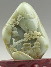 Load image into Gallery viewer, 5.3in/13.4cm H- Chinese Genuine Natural Jade HandCarved Beautiful Landscape Statue (with stand)