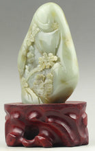 Load image into Gallery viewer, 5.3in/13.4cm H- Chinese Genuine Natural Jade HandCarved Beautiful Landscape Statue (with stand)