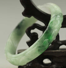 Load image into Gallery viewer, 10% OFF- 52/53/54 mm Certified Natural Jadeite Emerald Jade Dragon Ruyi Flower Bangle《Grade A》NO.C187