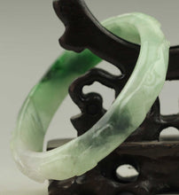 Load image into Gallery viewer, 10% OFF- 52/53/54 mm Certified Natural Jadeite Emerald Jade Dragon Ruyi Flower Bangle《Grade A》NO.C187