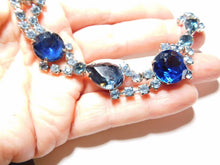 Load image into Gallery viewer, 7 in/ 177.8 mm-Certified Natural Three Tone Blue Prong Set Rhinestone Bracelet Silver Tone Metal Vintage