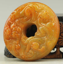 Load image into Gallery viewer, 10% OFF- Certified Natural Red Yellow Jadeite Emerald A*Jade HandCarved Dragon Pendant NO.C185