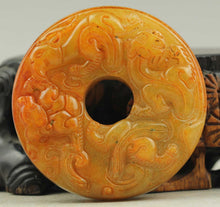Load image into Gallery viewer, 10% OFF- Certified Natural Red Yellow Jadeite Emerald A*Jade HandCarved Dragon Pendant NO.C185