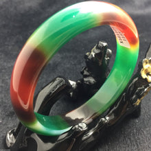 Load image into Gallery viewer, 10% OFF- 58/59/60 mm Certified Natural 3 Color Emerald Jade Handcarved Bangle X-1133
