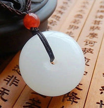 Load image into Gallery viewer, Certified Natural Emerald A*Jade Handcarved Peace Buckle Pendant