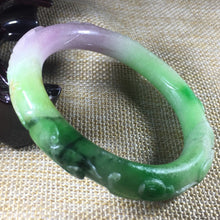 Load image into Gallery viewer, 10% OFF- 56/57/58 mm Certified Natural 3 Color Jadeite Emerald A*Jade HandCarved Ruyi Flower Bangle C049