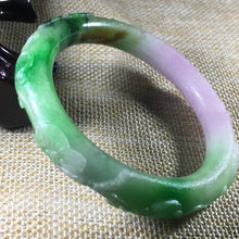 Load image into Gallery viewer, 10% OFF- 56/57/58 mm Certified Natural 3 Color Jadeite Emerald A*Jade HandCarved Ruyi Flower Bangle C049