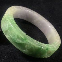 Load image into Gallery viewer, 10% OFF- 57/58/59 mm Certified Natural 3 Color Jadeite Emerald A*Jade HandCarved Ruyi Flower Bangle A034