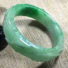 Load image into Gallery viewer, 10% OFF- 56/57/58 mm Certified Natural Light Green Jadeite Emerald A*Jade HandCarved Ruyi Flower Bangle A11