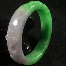 Load image into Gallery viewer, 10% OFF- 59/60/61 mm Certified Natural 3 Color Jadeite Emerald A*Jade HandCarved Ruyi Flower Bangle A054