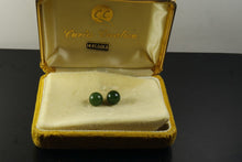Load image into Gallery viewer, 10% OFF- 2 pcs-Certified Natural Jadeite Emerald A*Jade Handcarved A Pair of Vintage 1950'S 14KT Gold Curtis Creation Jade Earrings