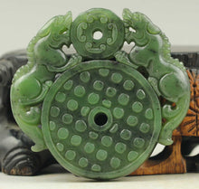 Load image into Gallery viewer, 10% OFF- Certified Natural Jadeite Emerald Jade Handcarved Double Dragons Pendant《Grade A》NO.C057