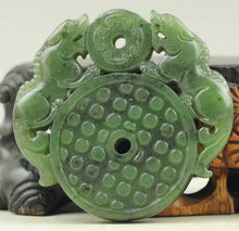 Load image into Gallery viewer, 10% OFF- Certified Natural Jadeite Emerald Jade Handcarved Double Dragons Pendant《Grade A》NO.C057
