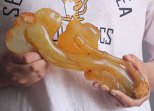 Load image into Gallery viewer, 10.8in/27cm H- Chinese Genuine Natural Yellow Jade HandCarved Big Glossy Ganoderma Flower Ruyi Statue NO.C883