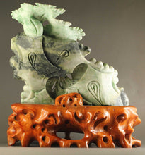 Load image into Gallery viewer, 9.1in/23cm H- Chinese Genuine Natural Green Dushan Jade HandCarved Big Flower Statue