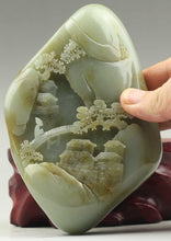 Load image into Gallery viewer, 5.3in/13.4cm H- Chinese Genuine Natural Jade HandCarved Beautiful Landscape Statue (with stand)