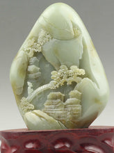 Load image into Gallery viewer, 5.3in/13.4cm H- Chinese Genuine Natural Jade HandCarved Beautiful Landscape Statue (with stand)