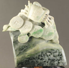 Load image into Gallery viewer, 4.6in/11.7cm H- Chinese Genuine Natural Green Dushan Jade HandCarved Crab 八方来财 Bafanlaicai Statue NO.Z115