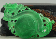Load image into Gallery viewer, 10% OFF- Certified Natural Icy Jadeite Emerald Jade Handcarved Dragon Pendant《Grade A》NO.C314
