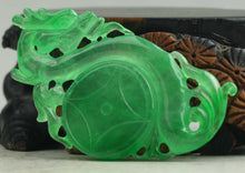 Load image into Gallery viewer, 10% OFF- Certified Natural Icy Jadeite Emerald Jade Handcarved Dragon Pendant《Grade A》NO.C314