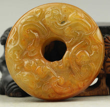 Load image into Gallery viewer, 10% OFF- Certified Natural Red Yellow Jadeite Emerald A*Jade HandCarved Dragon Pendant NO.C185