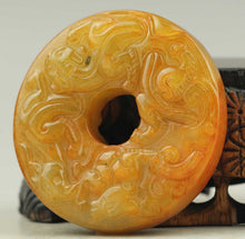 Load image into Gallery viewer, 10% OFF- Certified Natural Red Yellow Jadeite Emerald A*Jade HandCarved Dragon Pendant NO.C185