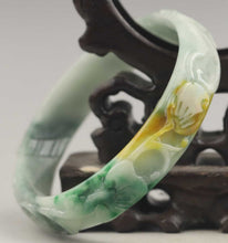 Load image into Gallery viewer, 10% OFF- 61/62/63 mm Certified Natural 3 Color Jadeite Emerald A*Jade HandCarved Ruyi Flower Bangle A1940
