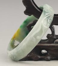 Load image into Gallery viewer, 10% OFF- 61/62/63 mm Certified Natural 3 Color Jadeite Emerald A*Jade HandCarved Ruyi Flower Bangle A1940