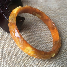 Load image into Gallery viewer, 10% OFF- 54/55/56mm Certified Natural Yellow Jadeite Emerald A*Jade HandCarved Ruyi Flower Bangle B118