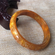 Load image into Gallery viewer, 10% OFF- 55/56/57mm Certified Natural Yellow Jadeite Emerald A*Jade HandCarved Ruyi Flower Bangle L031