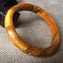 Load image into Gallery viewer, 10% OFF- 54/55/56mm Certified Natural Yellow Jadeite Emerald A*Jade HandCarved Ruyi Flower Bangle L019